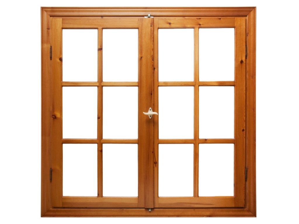 Wooden window isolated on white background.
