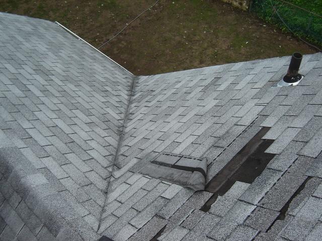 Damaged, stained asphalt roof