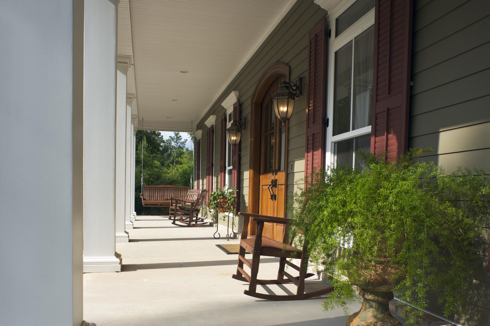 close-up of light-colored fiber cement siding on family home