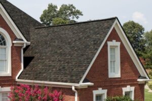 newly installed asphalt shingle roofing on a family home