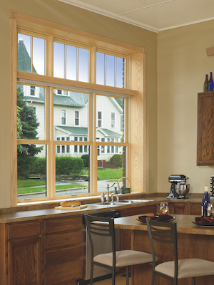 Energy-efficient fiberglass windows in kitchen
