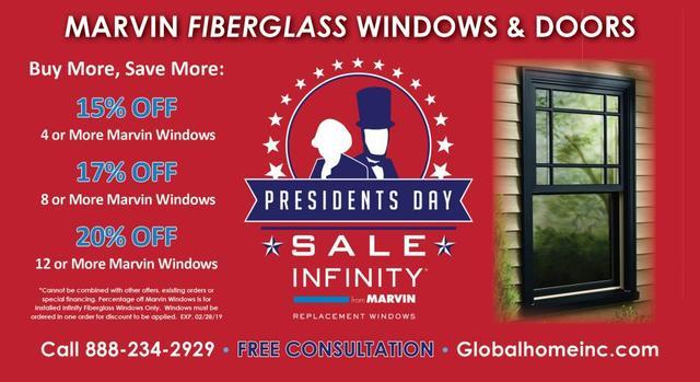 President's Day Savings Marvin Windows Installed by Global Home Improvement