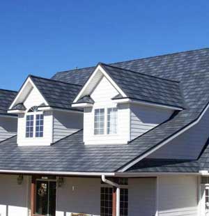 Home with steel slate roof